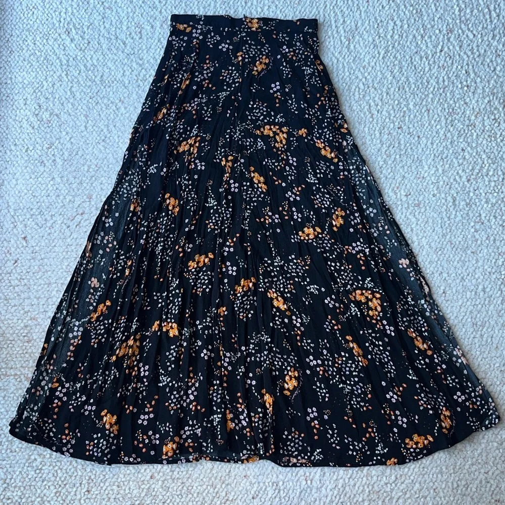 Zadig & Voltaire Judith Spark Flowers Ditsy Floral Logo Midi Skirt Slit Black XS - Picture 4 of 9